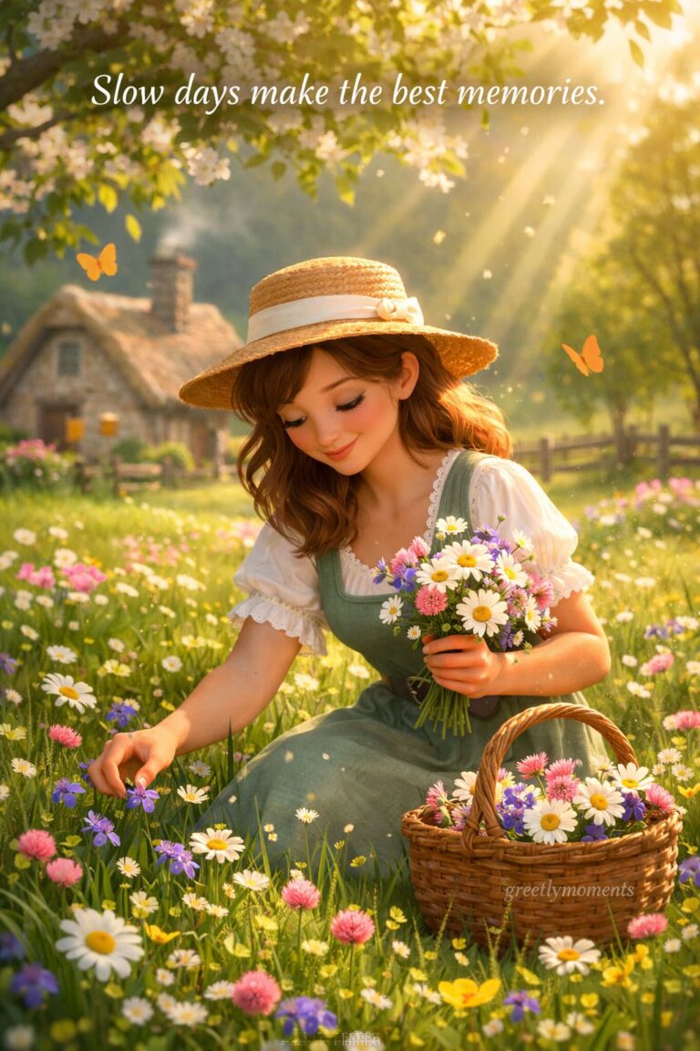 20 Cottagecore Quotes About Girl Picking Spring Wildflowers – Soft Wishes & Vintage Card Inspiration