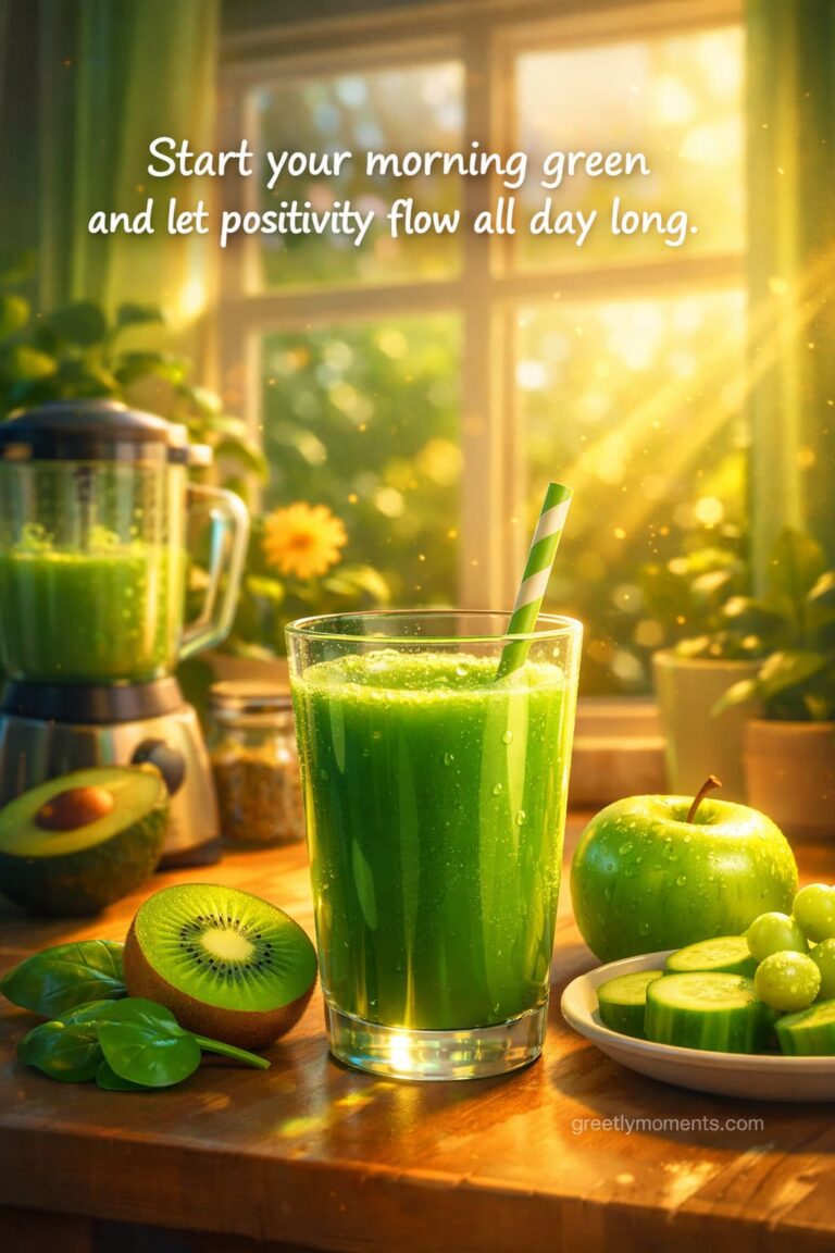 24 Green Juice Morning Energy Wishes for Friends – Fresh Quotes, Positive Morning Messages & Card Ideas