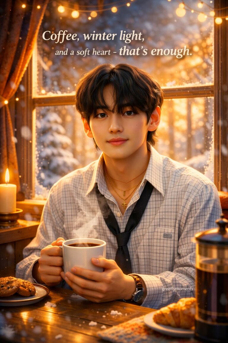 24 Winter Morning Coffee Vibes Quotes Inspired by Kim Taehyung (BTS V) – Cozy Wishes, Aesthetic Cards