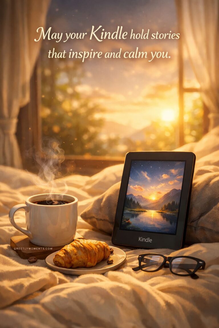 25 Coffee & Kindle Morning Reading in Bed Wishes: Cozy Quotes, Warm Cards