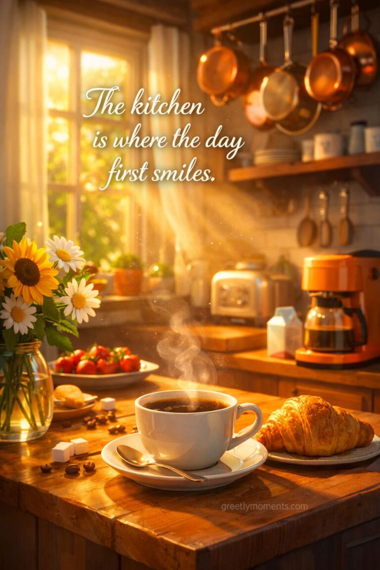 20 Sun-Drenched Kitchen Morning Quotes & Coffee Wishes for Warm, Cozy Greetings Cards