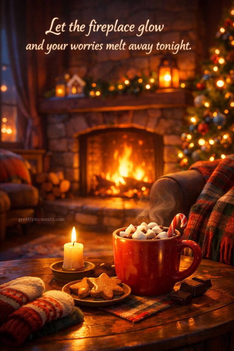 22 Cozy Winter Night Wishes & Quotes: Fireplace Warmth, Hot Cocoa Comfort and Peaceful Evening Vibes