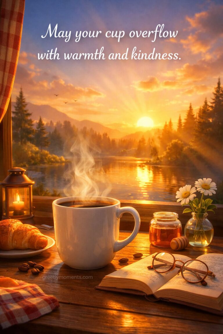24 Calm Morning Coffee Wishes & Sunrise Light Quotes for a Peaceful Start (Aesthetic Cards Collection)