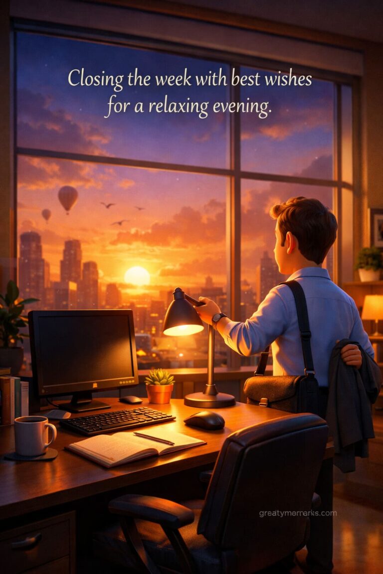 24 Professional “Signing Off for the Weekend” Evening Greetings — Polite Messages, Quotes & Card Wishes
