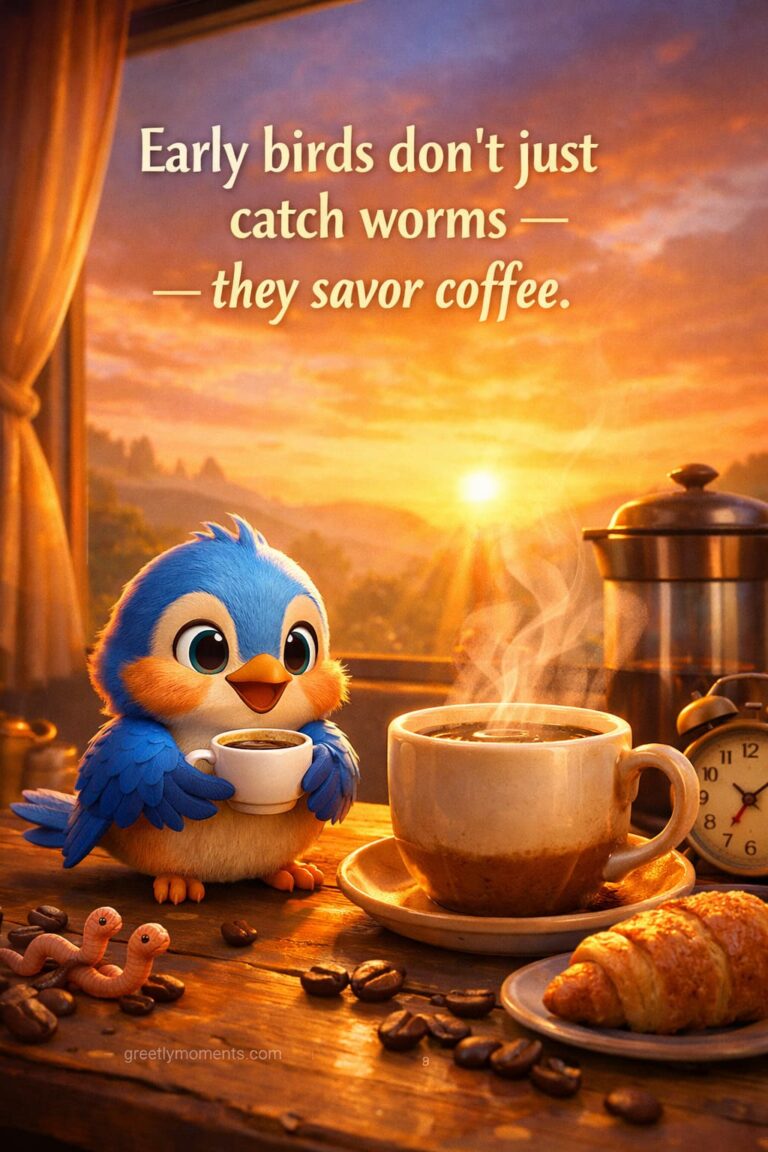 27 Early Bird Coffee Quotes for Early Risers + Heartwarming Morning Wishes with Cards