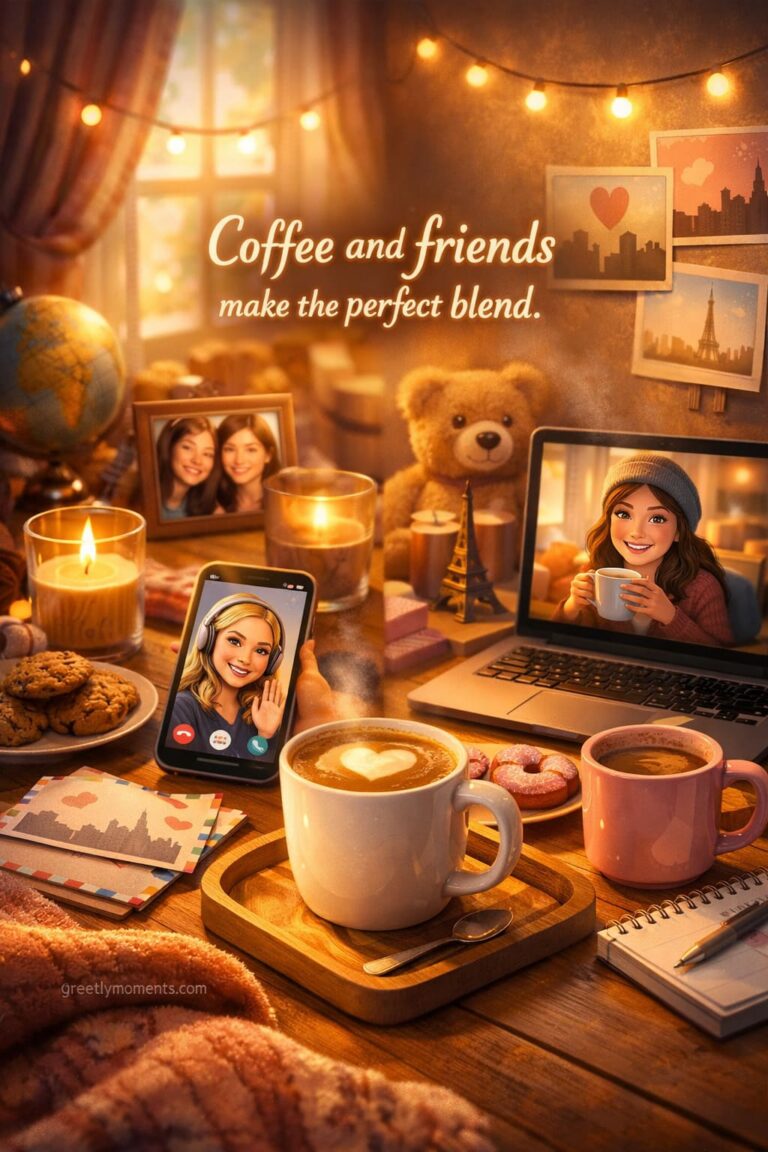 Cozy Morning Coffee Aesthetic for a Long-Distance Bestie: Heartfelt Wishes, Quotes, and Postcards