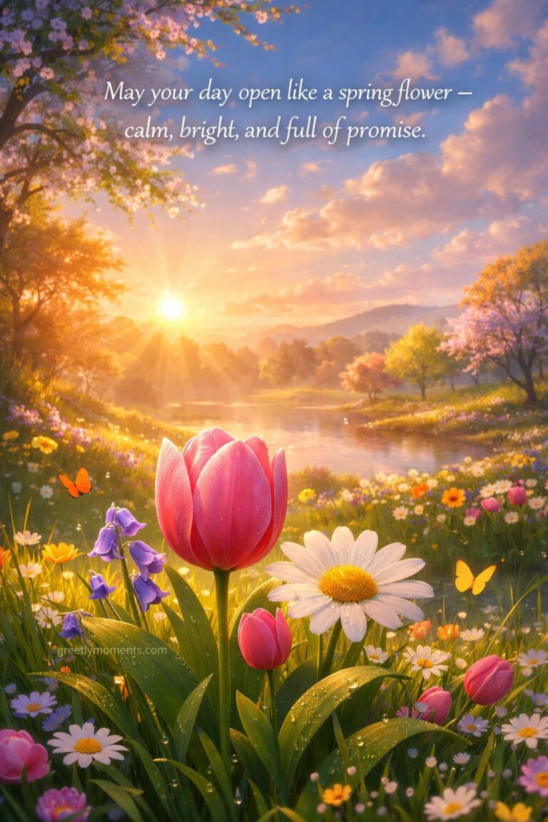 Minimalist Spring Bloom Morning Blessings for Friends: Heartfelt Wishes, Quotes & Beautiful Greeting Card Messages